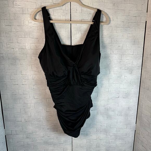 AQUA Green Black one piece Swimsuit coastal summer adjustable straps plus size - Picture 4 of 13